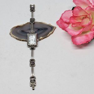 Anne Klein Shell Dial Roman Hour Silver Plated Marcasite Watch New Battery
